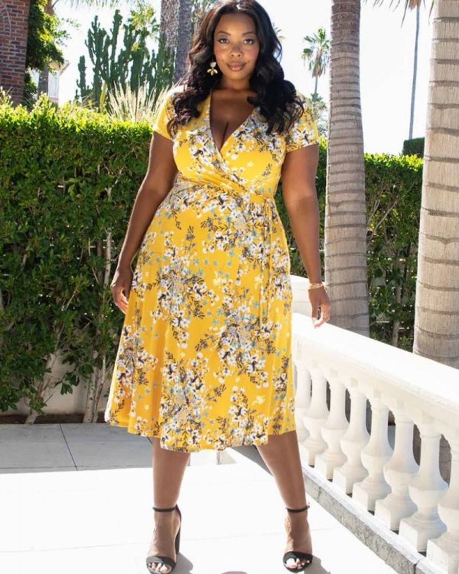 Plus Size Kjoler TP Kjoler | Gul Harper Plus Size Kjole